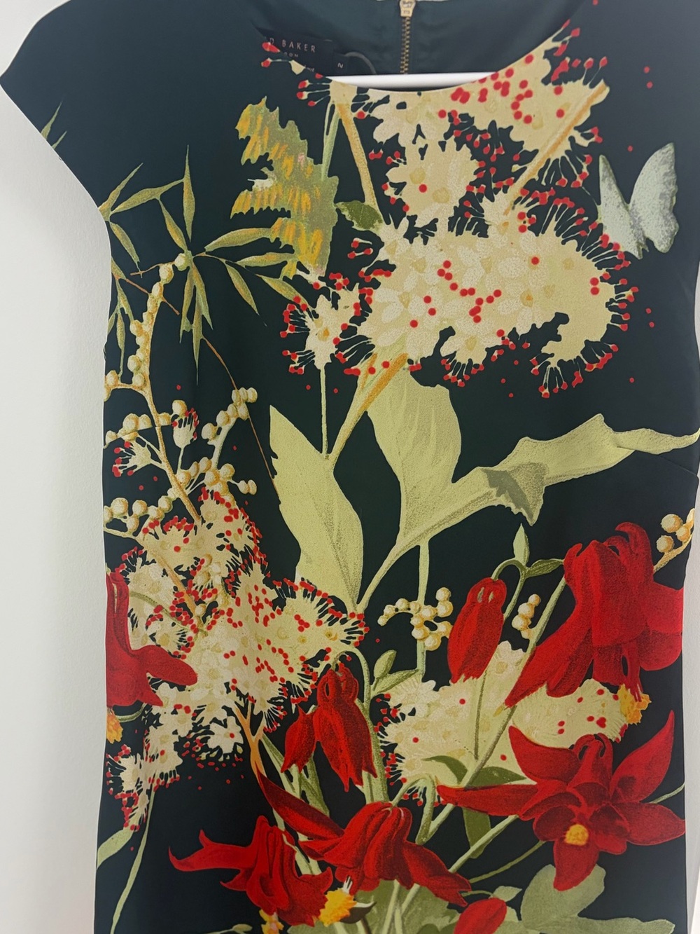 Ted Baker Black Floral Shift Top with Red Blooms